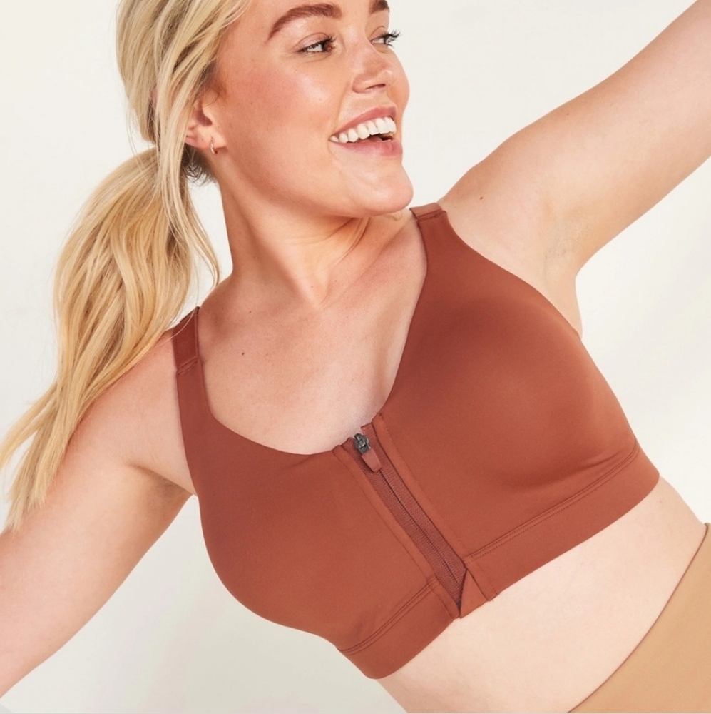 Old Navy High Support Powersoft Zip Front Sports Bra Go-Dry Copper Moon 36DD